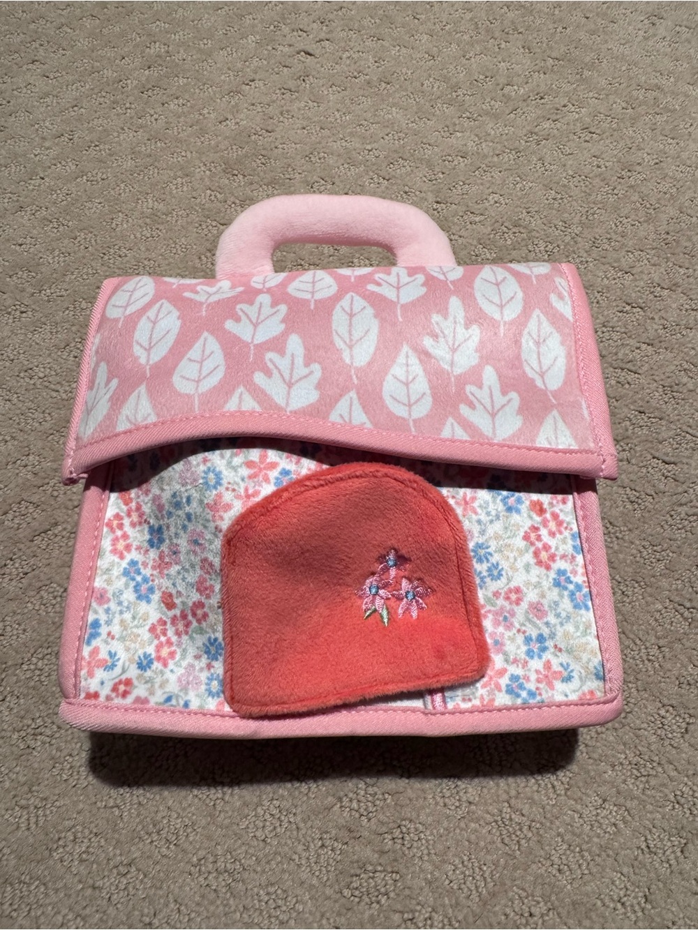 Pink Floral Kids Plush Carry Case with Coral Hat